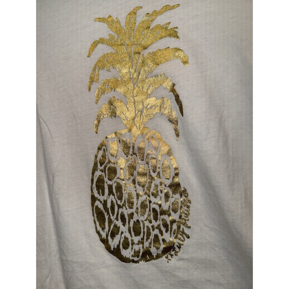 Girls Lilly Pulitzer White Gold Pineapple Ruffle 3/4 Sleeve Shirt Size L 8-10 - Picture 3 of 9